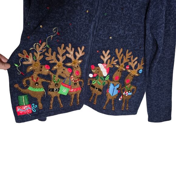 Vintage Tiara International Christmas Collection Cardigan Sweater Reindeer Large - Picture 3 of 7